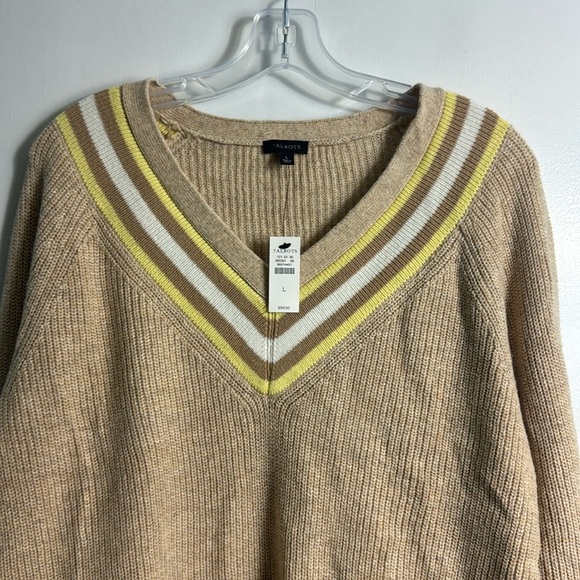 NWT Talbots Textured V Neck Pullover Tipped Cotton Blend Sweater Academia Large - Picture 6 of 9